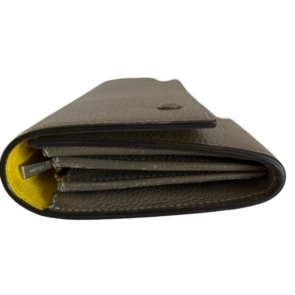 Céline Pebbled Leather Large Flap Wallet Grey And Yellow Made in Italy - Picture 11 of 13